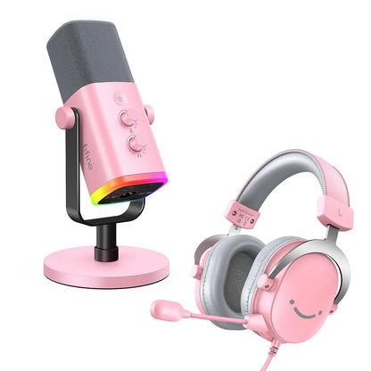 Fifine Dynamic Microphone and Gaming Headset Bundle, 3.5Mm/Usb Wired Headset for PC/PS5/PS4, USB/XLR Podcast Recording Mic with RGB, Mute Button, Real-Time Monitoring for Vocal Youtube (Fifine H9+AM8)