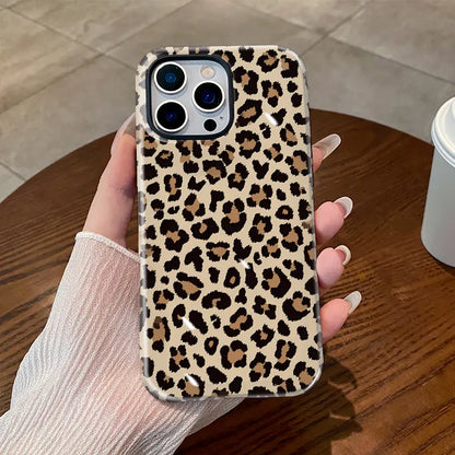 2-In-1 Anti-Scratch Silicone Phone Case for Iphone 17/16/15/14/13/12/11 Pro Max plus Air E, Neutral Leopard Print Glossy TPU Cover with Shock-Absorbing Bumper, Ios-Fitting Protection Accessory for Iphone Series, Accessories, Shockproof