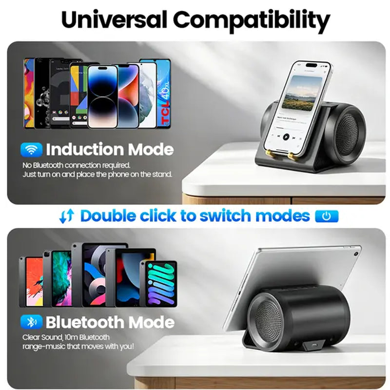 XHJ Portable Wireless BT Speaker with 3-In-1 Mobile Phone Mount, USB-C Compatible Audio Device, Fits Smartphones/Tablets, for Home & Car Use, Ideal Gift for Family, Bluetooth Speaker