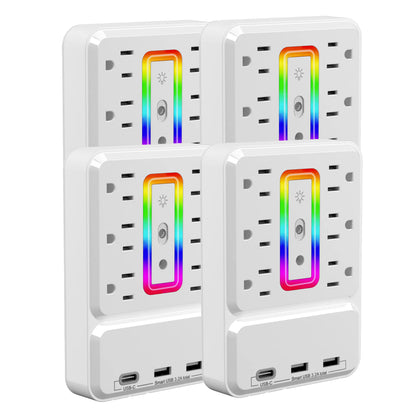 Outlet Extender with USB C, Multi Outlet Surge Protector with Nightlight, 6 Outlet Wall Plug with USB (3 USB a & 1 USB C), Wall Mount Multiple Plug Outlet Power Strip for Home, Dorm, Office