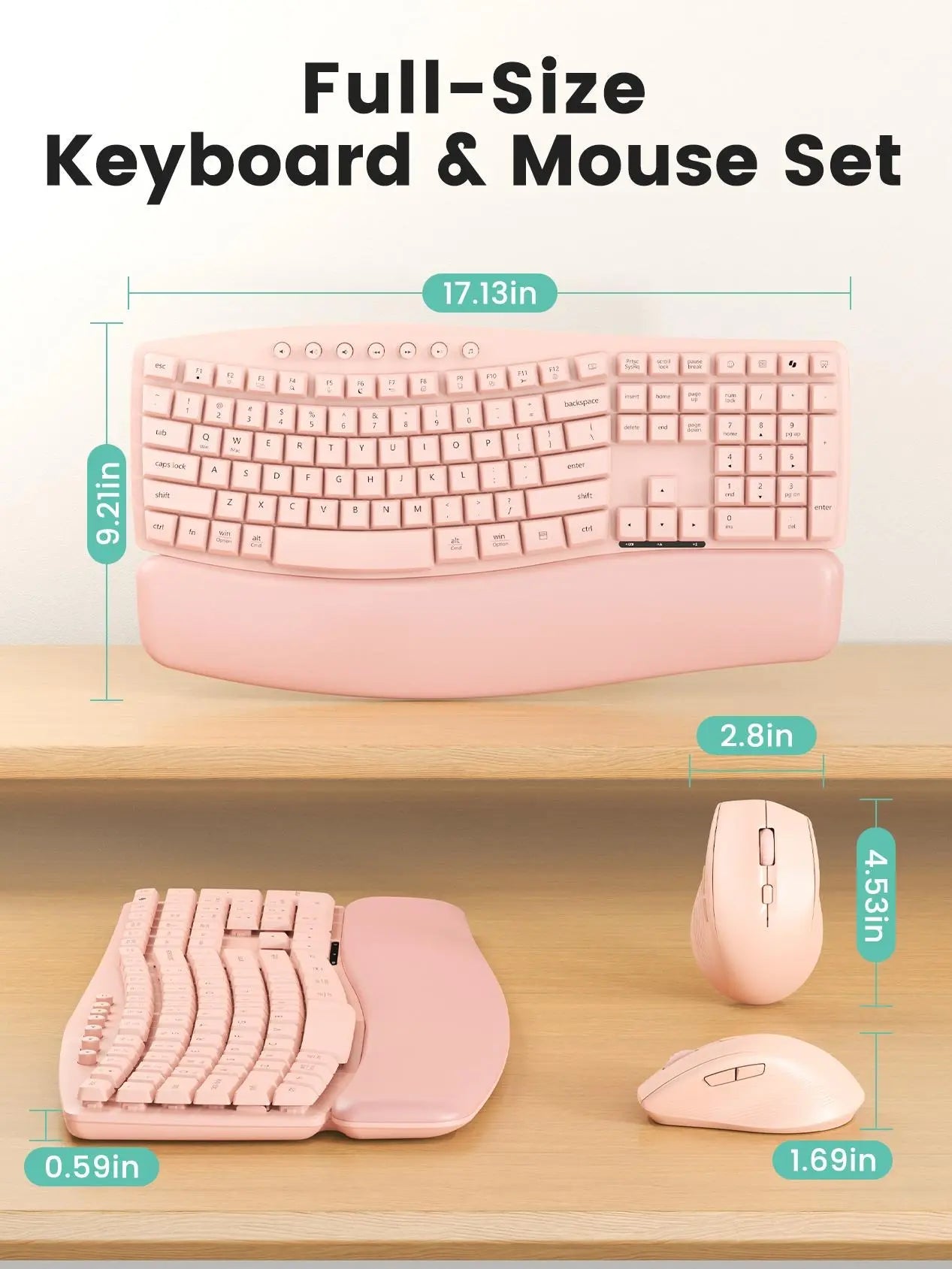 Wireless Keyboard and Mouse Combo, SABLUTE MA41 30Db Quiet Ergonomic Wave Keyboard Set with Soft Leather Palm Rest, Dual-System Switch for Windows/Mac, Ideal for Business Teams Home Office,Back to School,Back to School Haul