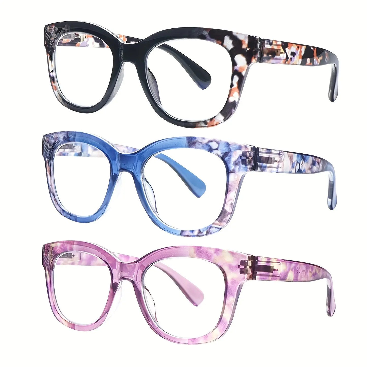 ZOELEAD 3-Pack Blue Light Blocking Reading Glasses for Men and Women - Tortolette Round-End Bendable Non-Prescription Frames with Spring Hinges for Computer Use