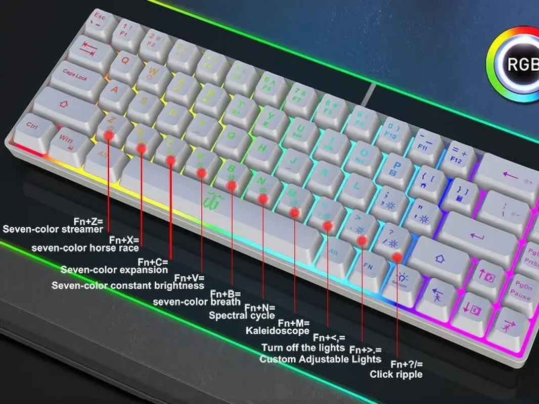 68 Keys 60% Gaming Keyboard, RGB Rainbow LED Backlit Mini Keyboard, Ergonomic Mechanical Feel Keyboard, Full Compatibility for Windows PC Laptop Compact