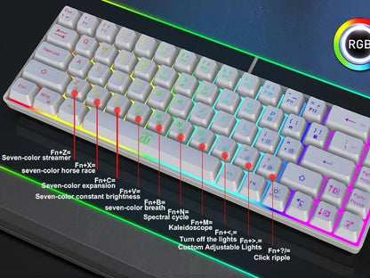 68 Keys 60% Gaming Keyboard, RGB Rainbow LED Backlit Mini Keyboard, Ergonomic Mechanical Feel Keyboard, Full Compatibility for Windows PC Laptop Compact
