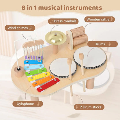 Deluxe Wooden Drum & Xylophone Toy Set for Toddlers - Fun Educational Musical Percussion for Kids Ages 1-3+
