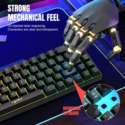 Hxsj-68 Key Wired Membrane Keyboard + Wired Mouse Set, Ideal for Gaming and Office Use, Durable Design for Daily Tasks