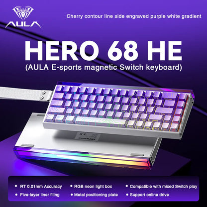 [New]Aula Hero 68 Wired Hall Effect Magnetic Switch Mechanical Gaming Keyboard, Tri-Mode Side Engraved Keycap 65% Layout,Rt 0.01, Extreme Response, RGB Backlit, Web Driver, 8K Returns, Hot Swappable E-Sport Gaming Accessories PC Accessories Computer Perip
