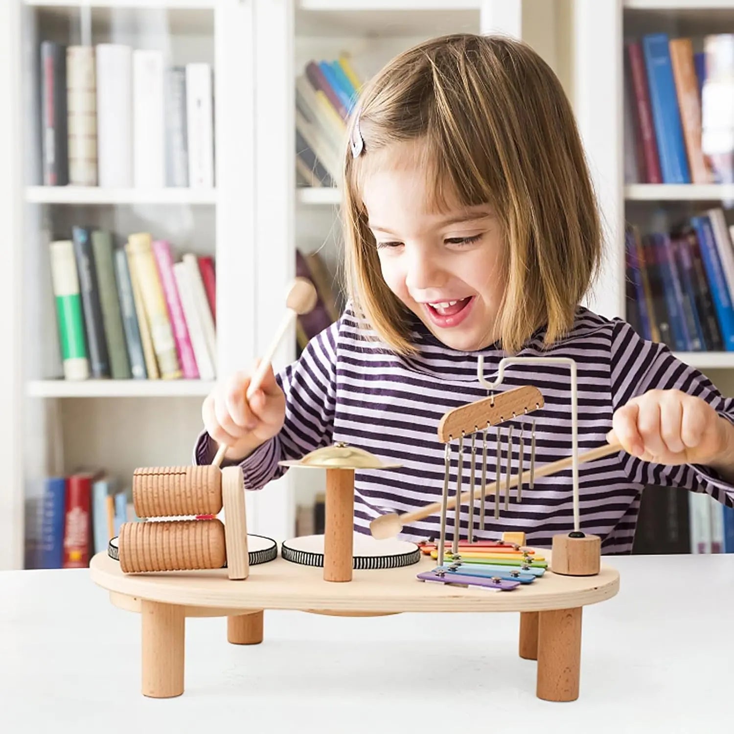 Deluxe Wooden Drum & Xylophone Toy Set for Toddlers - Fun Educational Musical Percussion for Kids Ages 1-3+