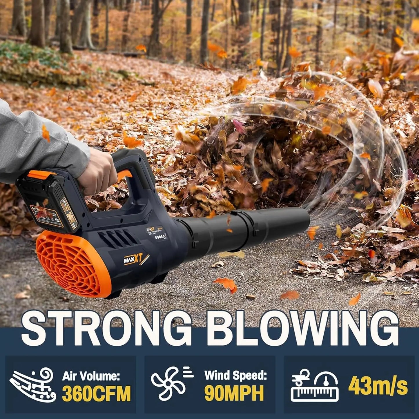 MAXXT 20V Cordless Brushless Motor Leaf Blower - 360CFM, 200MPH Max Speed, 3-Speed Adjustable, 2.0Ah Battery, 30-Minute Runtime, Portable Handheld Electric Tool for Garden, Outdoor Surfaces Cleaning Power Tool Heavy Duty