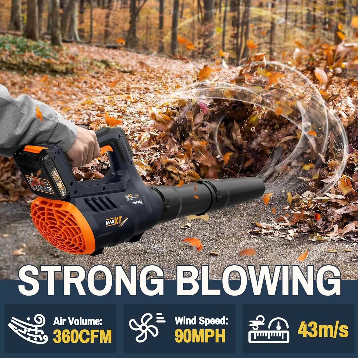 MAXXT 20V Cordless Brushless Motor Leaf Blower - 360CFM, 200MPH Max Speed, 3-Speed Adjustable, 2.0Ah Battery, 30-Minute Runtime, Portable Handheld Electric Tool for Garden, Outdoor Surfaces Cleaning Power Tool Heavy Duty