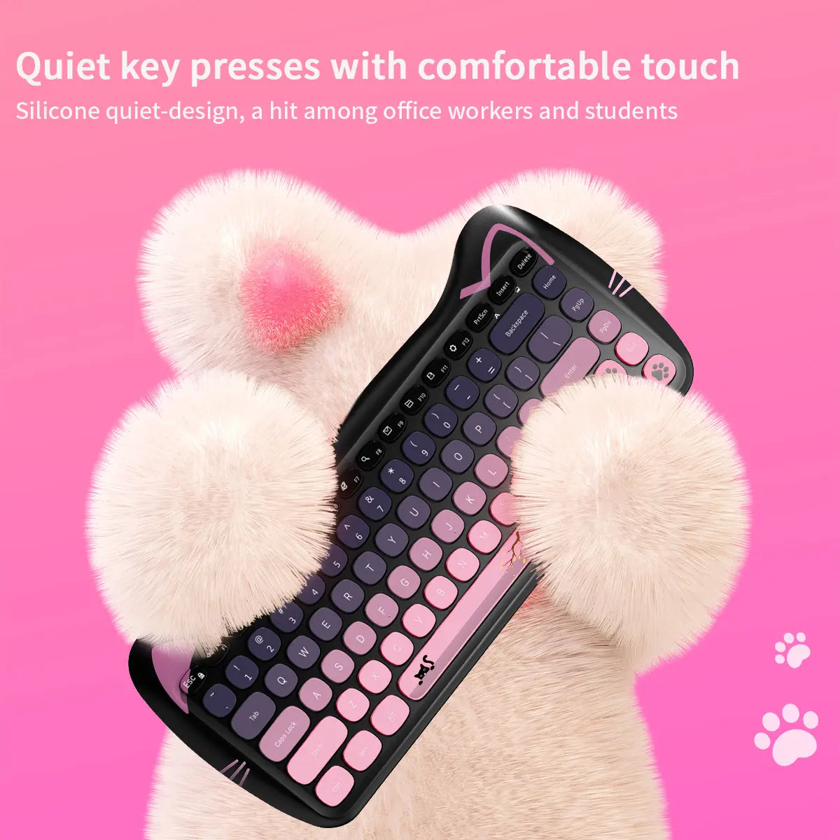Mofii Adorable Cat-Themed Wireless Keyboard and Mouse Set - Ergonomic Design, Ambidextrous, US QWERTY, Optical Tracking