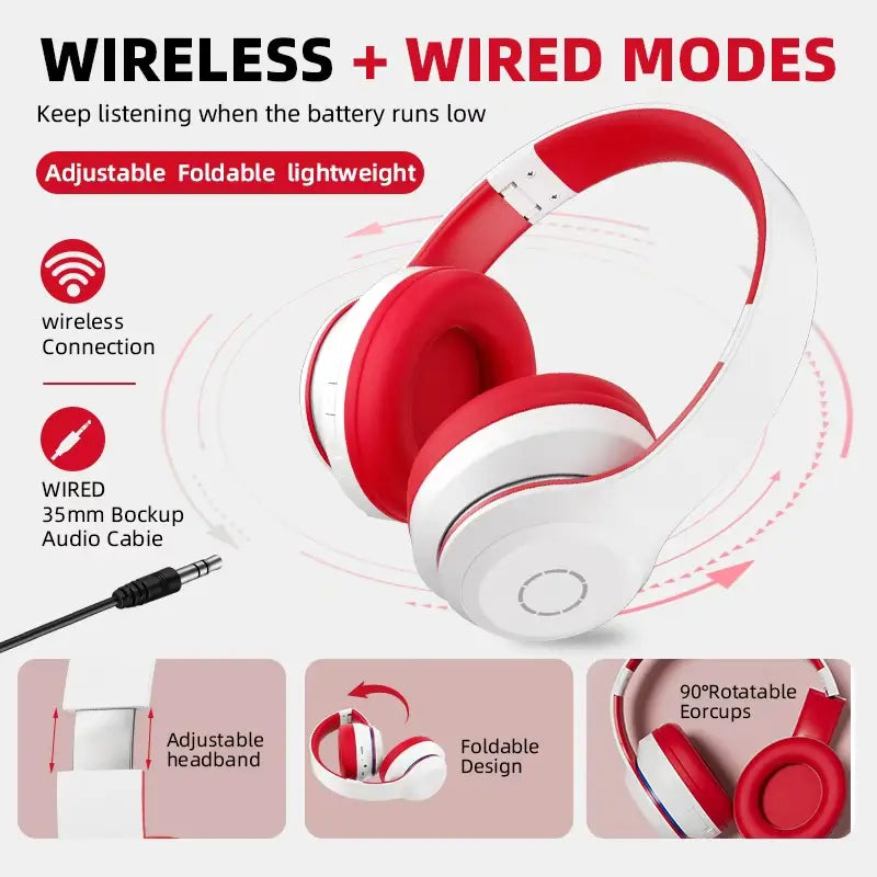 Over-Ear Wireless Bluetooth Headphones LED Light up Hybrid Noise Reduction Hi-Res Audio Deep Bass Hi-Fi Stereo 100H Long Playtime Foldable Lightweight Headset Soft Comfort Earpads Built-In Mic Compatible Ios/Android/Pc for Office Travel Gym Outdoor Black