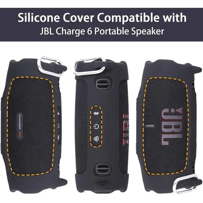 For JBL Charge 6 Waterproof Portable Bluetooth Speaker Silicone Case,Soft Protective Sleeve Cover with Shoulder Strap for JBL Charge 6 Speaker，This Product Comes with a Protective Case and a Speaker. Outdoor Travel Vanlife Party Waterproof