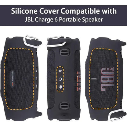 For JBL Charge 6 Waterproof Portable Bluetooth Speaker Silicone Case,Soft Protective Sleeve Cover with Shoulder Strap for JBL Charge 6 Speaker，This Product Comes with a Protective Case and a Speaker. Outdoor Travel Vanlife Party Waterproof
