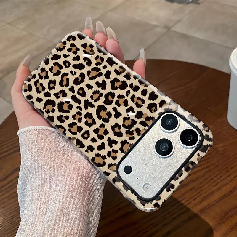 2-In-1 Anti-Scratch Silicone Phone Case for Iphone 17/16/15/14/13/12/11 Pro Max plus Air E, Neutral Leopard Print Glossy TPU Cover with Shock-Absorbing Bumper, Ios-Fitting Protection Accessory for Iphone Series, Accessories, Shockproof