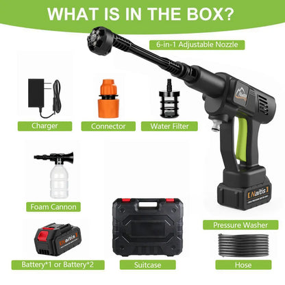 [Dealsforyou]Naitis 1500PSI Cordless Portable Power Washer 21V, 200W High Pressure Water Cleaner with 13000Mah Battery, Adjustable 6-In-1 Nozzle & Foam Bottle,For Valentine’S Day Gift Summervibes,Father'Sdaygifts, Pressure Washer, Cordless Pressure Washer