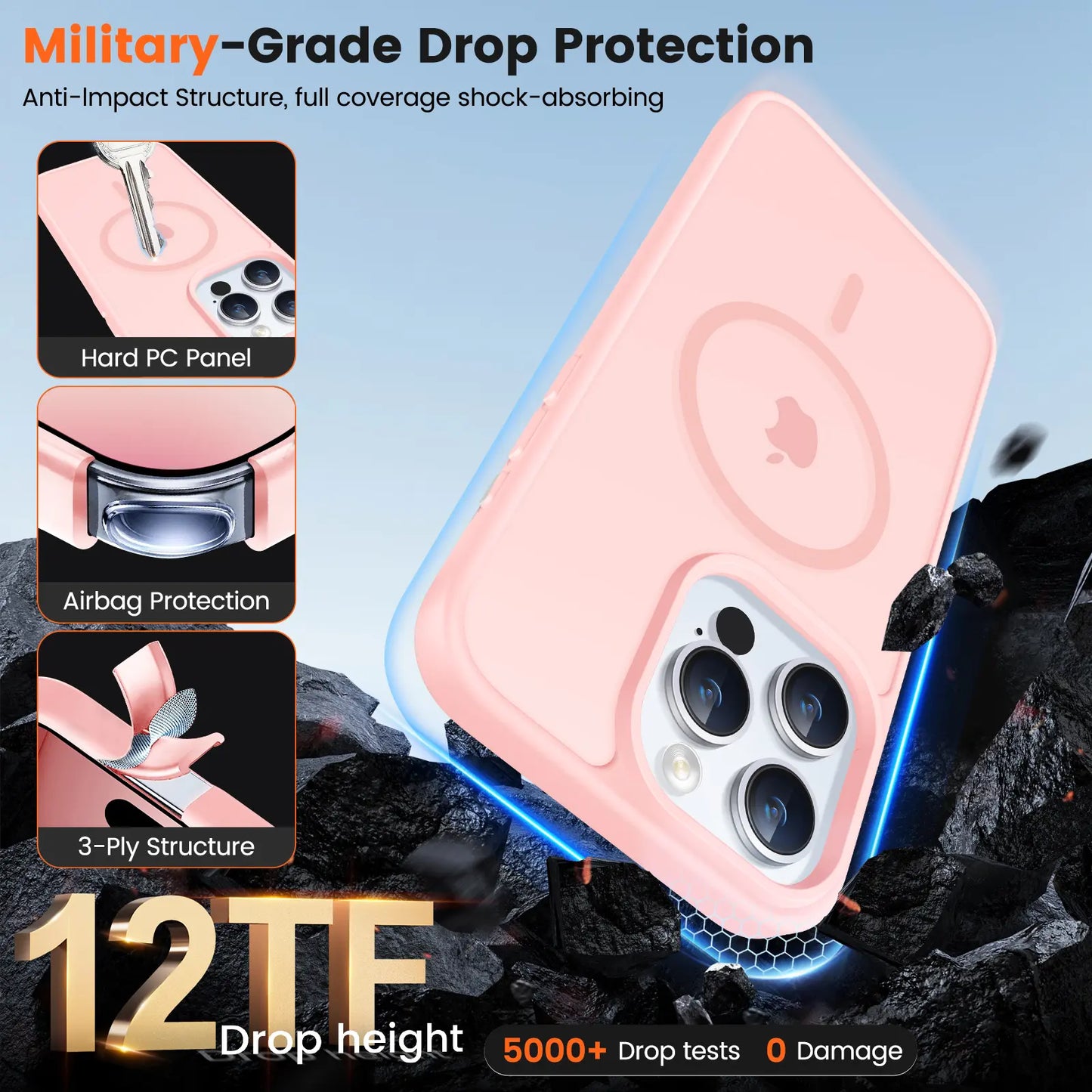 Puyateya Fashion Protective Magnetic Matte TPU Case with Magnetic Ring for Iphone 15/16/Pro/Pro Max, 3-Layer Shock TPU, Military Grade Anti-Drop, Anti-Scratch Translucent, Wireless Charge Compatible Phone Accessories