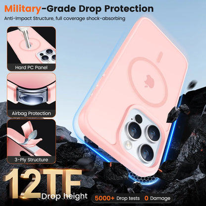 Puyateya Fashion Protective Magnetic Matte TPU Case with Magnetic Ring for Iphone 15/16/Pro/Pro Max, 3-Layer Shock TPU, Military Grade Anti-Drop, Anti-Scratch Translucent, Wireless Charge Compatible Phone Accessories