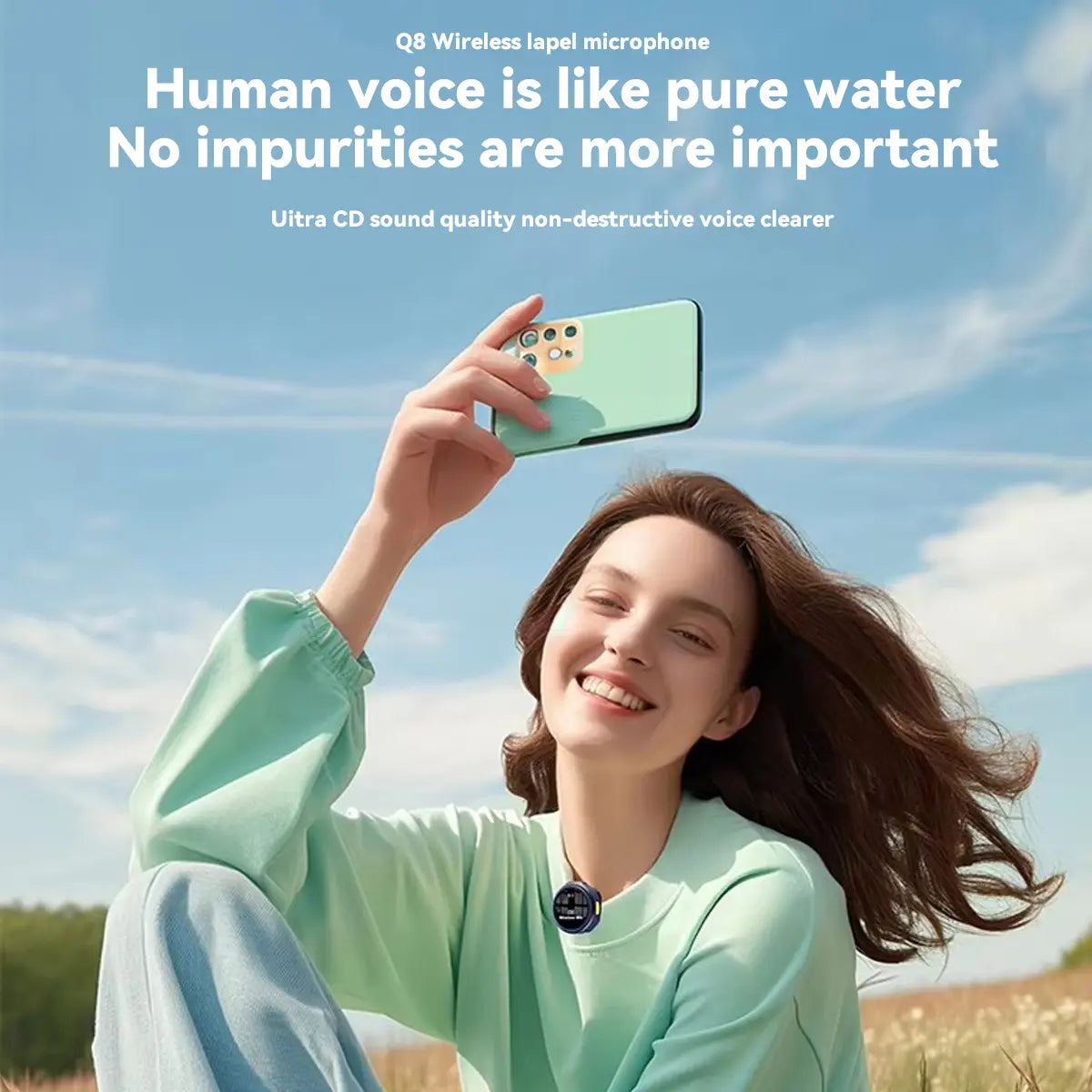 Ultra-Clear Portable Wireless Lavalier Microphone for iPhone/Android - Plug & Play, Compact Rechargeable Mic for Vlog, TikTok, YouTube, and More!