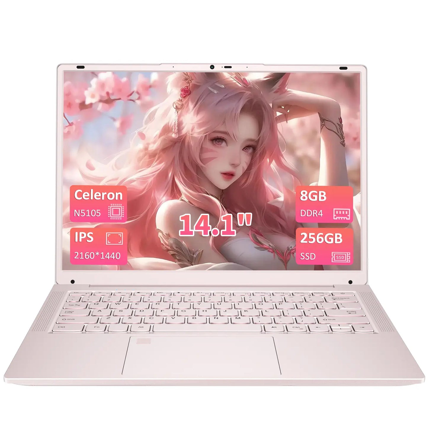 Auusda 14.1" Windows 11 Pro Laptop with Intel Celeron N5105 CPU, 8GB RAM, 256GB SSD, Backlight, Fingerprint, Webcam Switch, Portable Design