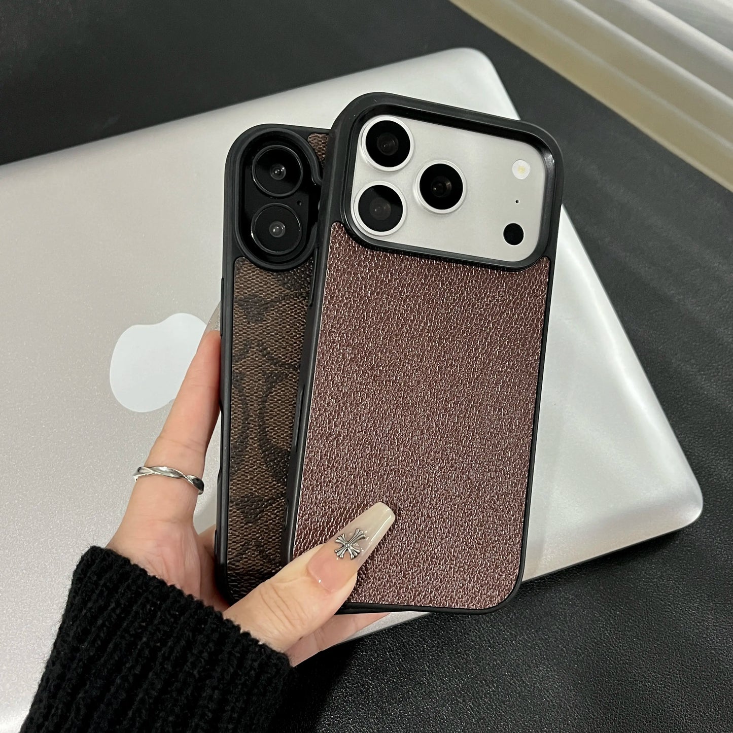 Patterned Leather Iphone Case - Phone Accessories for Iphone 13-17 Series (13,14,15 Pro Max,16 Plus,17 Pro Max Included) - High-End Unisex Accessory with Raised Bezels Enhanced Protection, Festive Gift Pick