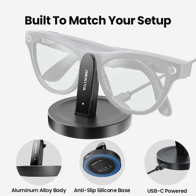REIKIYA Ray-Ban Meta Charger, Meta Glasses Charging Stand, Magnetic Charging Dock for Ray-Ban Meta Gen 1 & 2, Drop & Charge Desktop Stand