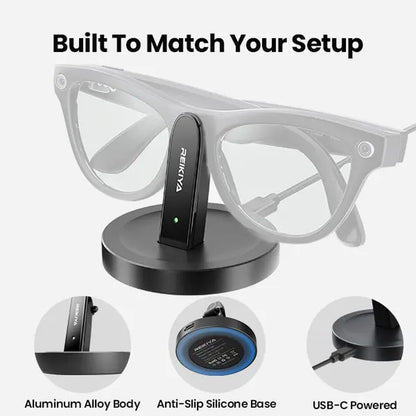 REIKIYA Ray-Ban Meta Charger, Meta Glasses Charging Stand, Magnetic Charging Dock for Ray-Ban Meta Gen 1 & 2, Drop & Charge Desktop Stand