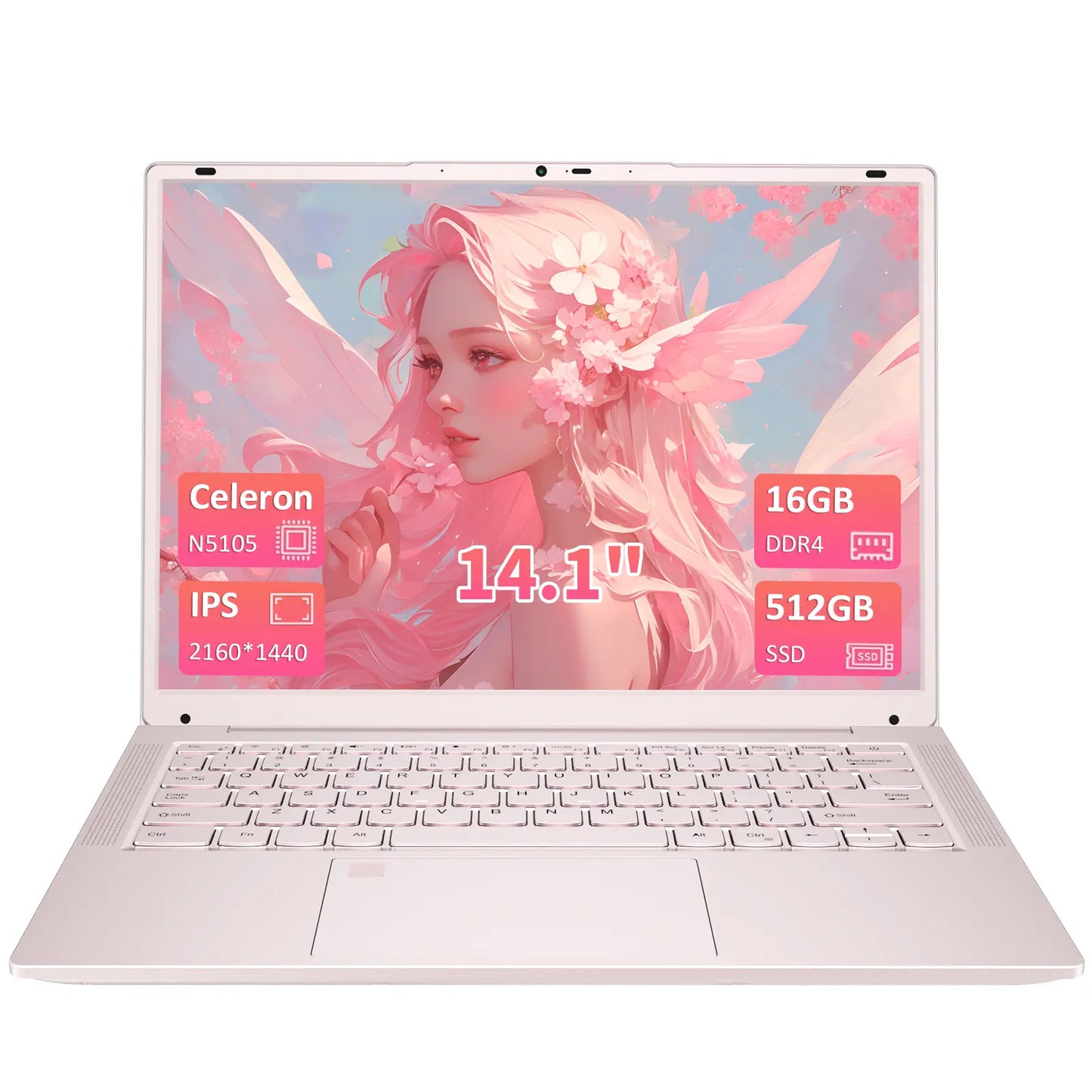 Auusda 14.1" Windows 11 Pro Laptop with Intel Celeron N5105 CPU, 8GB RAM, 256GB SSD, Backlight, Fingerprint, Webcam Switch, Portable Design