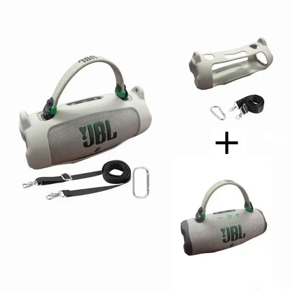 For JBL Charge 6 Waterproof Portable Bluetooth Speaker Silicone Case,Soft Protective Sleeve Cover with Shoulder Strap for JBL Charge 6 Speaker，This Product Comes with a Protective Case and a Speaker. Outdoor Travel Vanlife Party Waterproof