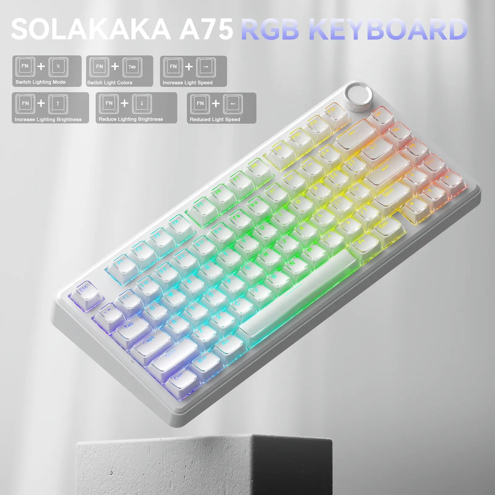 [New]Solakaka A75 Crystal White Wireless Keyboard, Cute RGB 75% Mechanical Keyboard, Tri-Mode Bluetooth/2.4G/Usb-C, Creamy Caramel Latte Linear Switch, Hot Swappable Aesthetic Keyboard for PC Mac Laptop,Back to School,Back to School Shopping