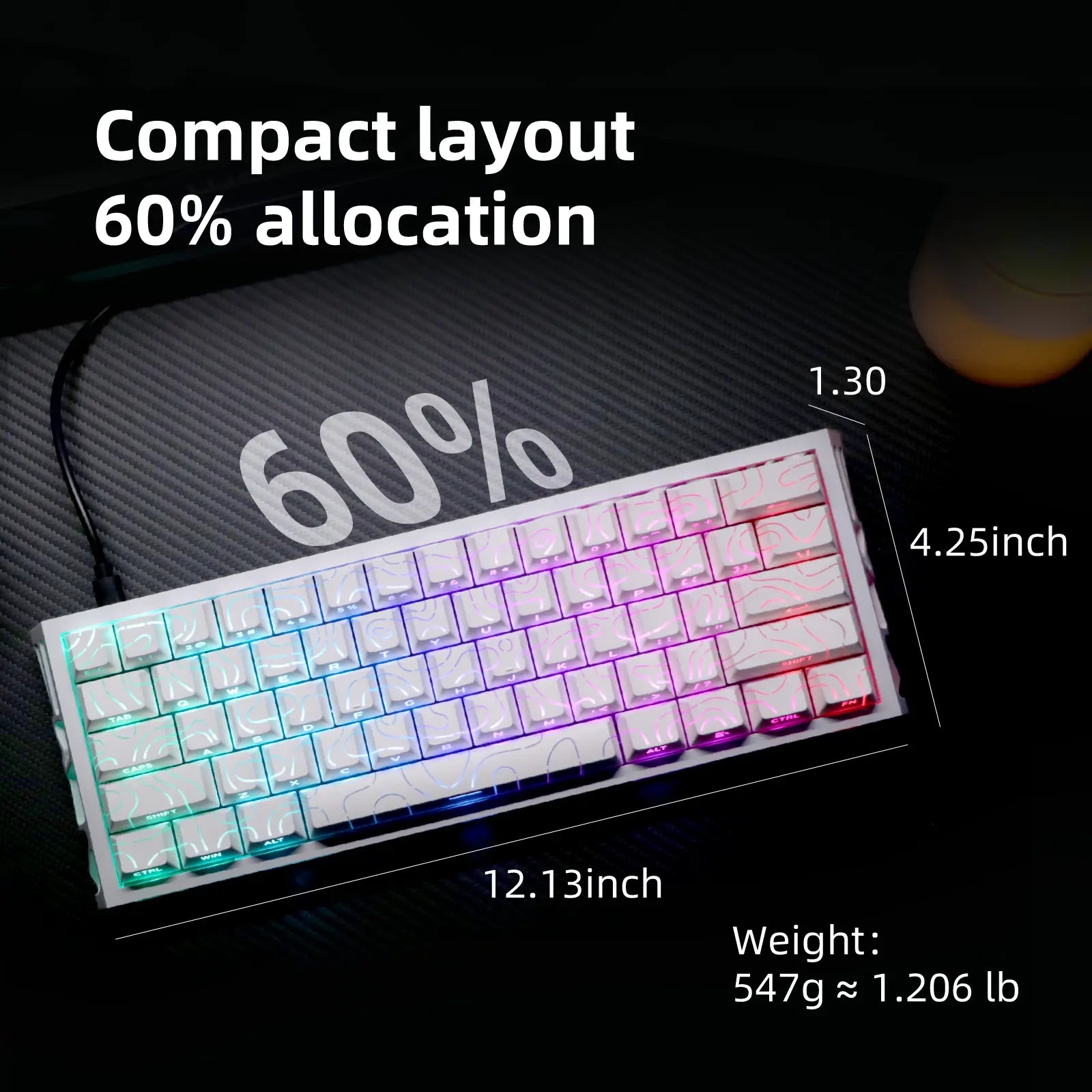 61-Key Gaming Keyboard — Desktop Setup: Gradient Color Scheme, Hot-Swappable Hollow Design, RGB Backlighting, Ultra-Compact Wired Design, Red Switches, Compatible with Windows/Macos, Suitable for Office and Gaming