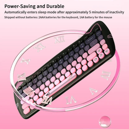 Mofii Adorable Cat-Themed Wireless Keyboard and Mouse Set - Ergonomic Design, Ambidextrous, US QWERTY, Optical Tracking