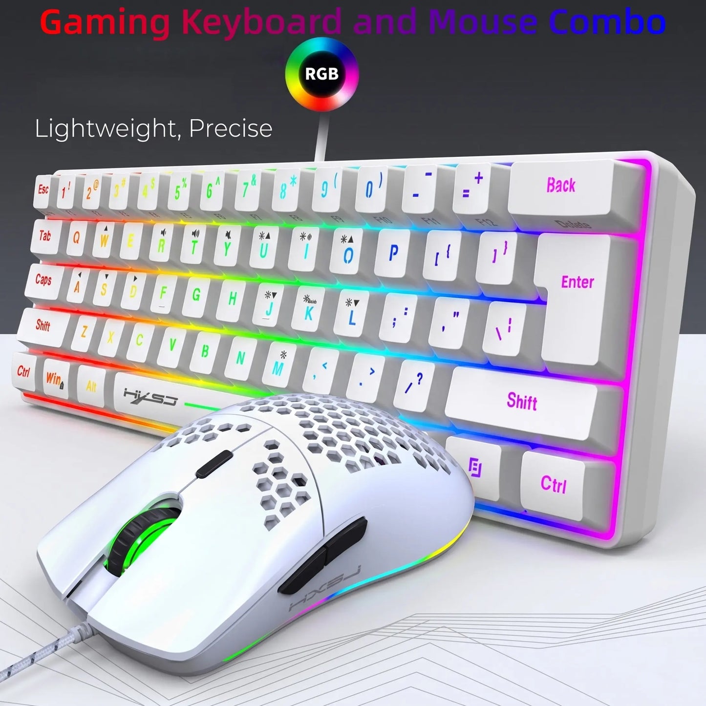 Gaming Keyboard and Mouse Combo, Gaming PC Accessories, 61 Keys, Compact RGB Wired Keyboard Mouse, Ergonomic Design, Compatible with Ps4, Xbox, PC, Laptop, MAC, Mini