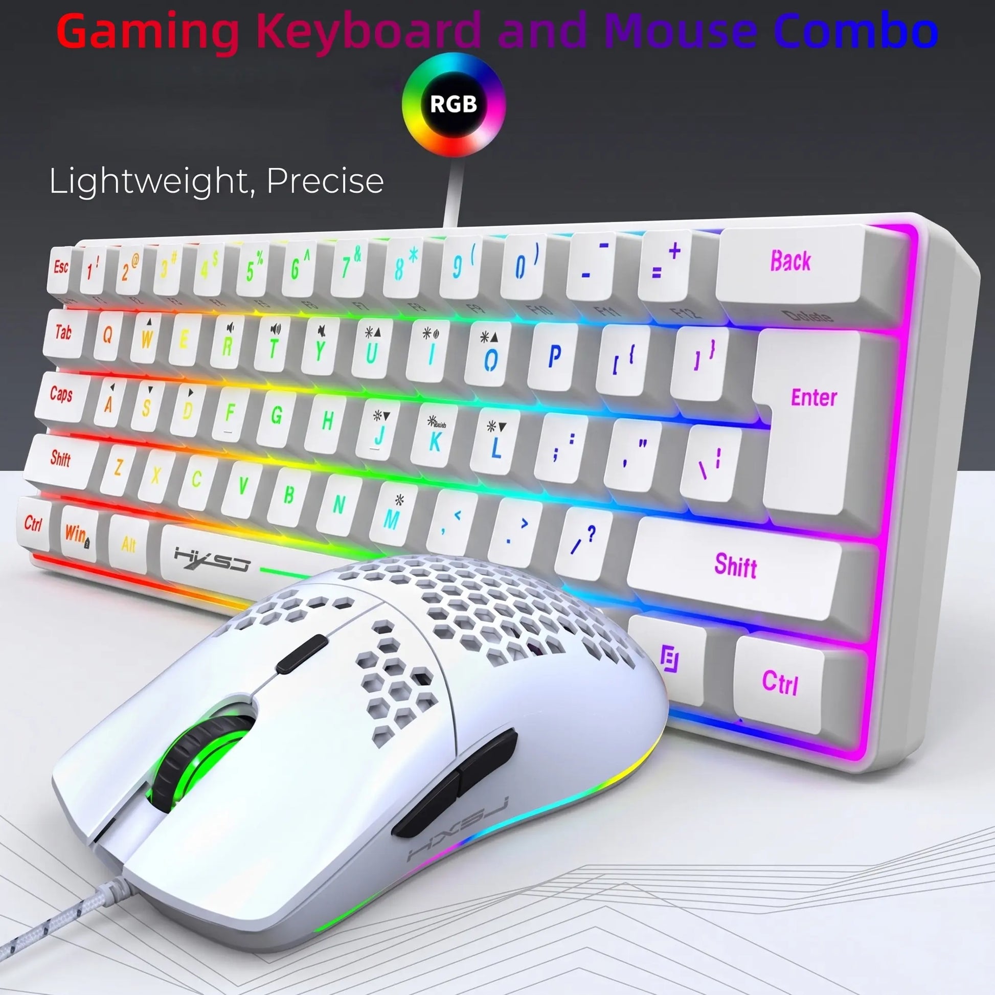 Gaming Keyboard and Mouse Combo, Gaming PC Accessories, 61 Keys, Compact RGB Wired Keyboard Mouse, Ergonomic Design, Compatible with Ps4, Xbox, PC, Laptop, MAC, Mini
