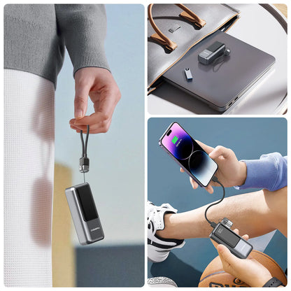 Digiera 10000Mah Magnetic Power Bank for Phones & Digital Devices, 20W PD Fast Charging, Built-In USB-C Dual-Direction Cable Lanyard, LED Battery Display, Compact Travel-Friendly Protection Accessory