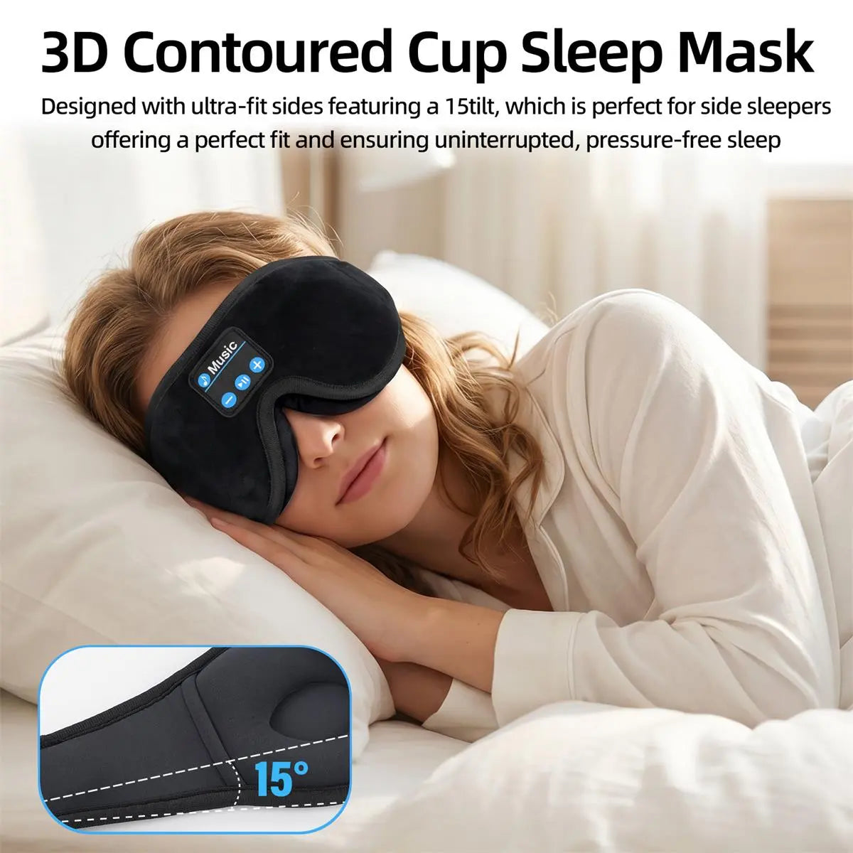 3D Bluetooth Sleep Mask Headphones for Insomnia, Morelax Adjustable 100% Blackout Wireless Eye Mask with Headphones, HD Stereo, Perfect for Home, Travel, Office, Yoga, Gift for Friends