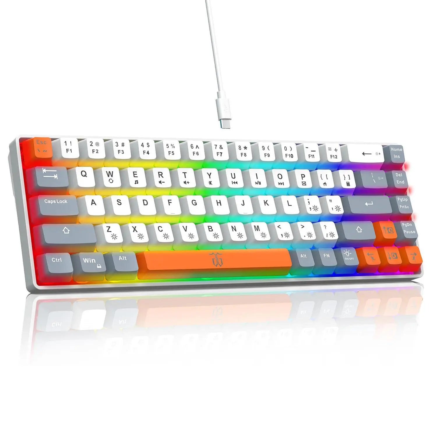 68 Keys 60% Gaming Keyboard, RGB Rainbow LED Backlit Mini Keyboard, Ergonomic Mechanical Feel Keyboard, Full Compatibility for Windows PC Laptop Compact