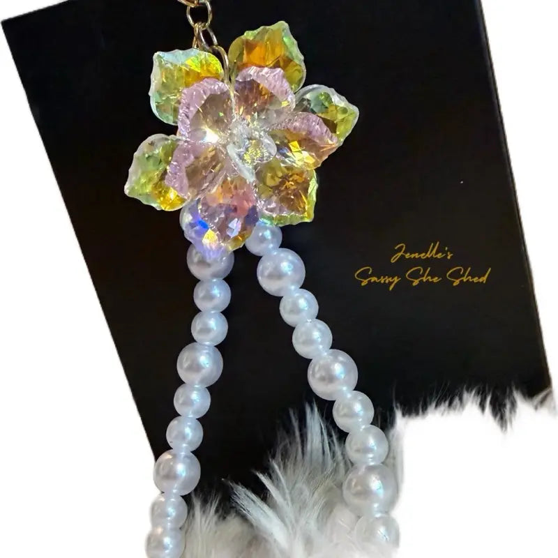 Elegant Crystal Lotus Pearl Phone Wristlet - Chic Fashion Accessory for Every Occasion