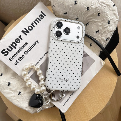 Creative Fashion Double-Layer Half-Wrapped Shockproof Durable TPU Protective Case, Shockproof Smartphone Accessories, Solid Polka Dot Pattern with Cute Heart Charm, Ideal Gift for Girls, 3 Colors for Iphone 17 Pro Max