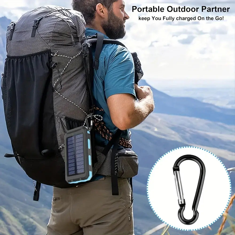10000Mah Compact Durable Solar Power Bank - Handy Digital Device Accessories, Multi-Use Portable Charger with Dual USB-A Outputs, Flashlight, Compass, Carabiner, Waterproof Tools and Gadgets for Outdoor Activities, Android Phones