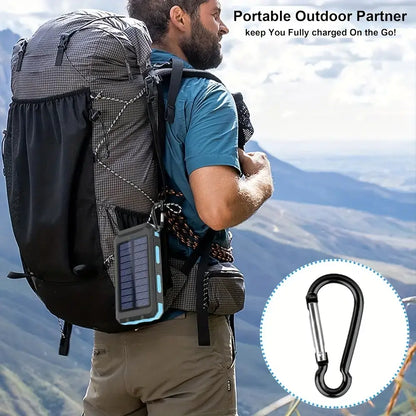 10000Mah Compact Durable Solar Power Bank - Handy Digital Device Accessories, Multi-Use Portable Charger with Dual USB-A Outputs, Flashlight, Compass, Carabiner, Waterproof Tools and Gadgets for Outdoor Activities, Android Phones