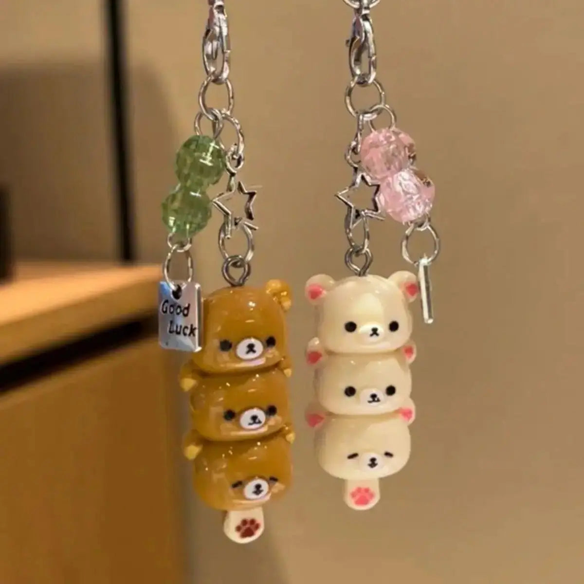 Kawaii Bear Phone Charm Pendant - Anime-Inspired Keychain Accessories for Keys, School Bags, iPhone 17 Pro Max, and AirPods