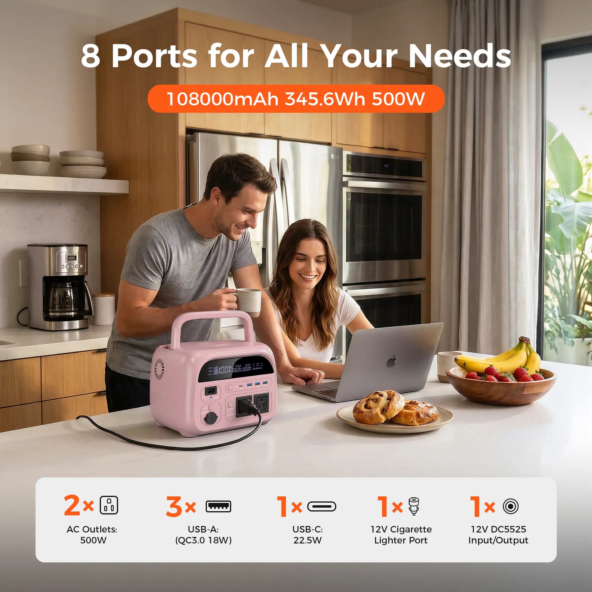 [Summerfinds]Ctolity AP400 Soft Pink 500W 346Wh Portable Power Station Solar Generator - Fast-Charging Backup Battery for Home Emergencies, Camping, Phone Power Needs,Back to School Tiktokshopbacktoschool,Back to School,Back to School Haul
