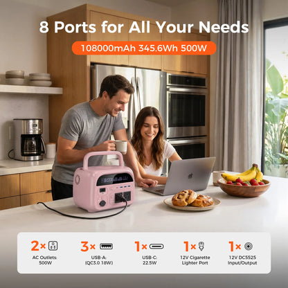 [Summerfinds]Ctolity AP400 Soft Pink 500W 346Wh Portable Power Station Solar Generator - Fast-Charging Backup Battery for Home Emergencies, Camping, Phone Power Needs,Back to School Tiktokshopbacktoschool,Back to School,Back to School Haul