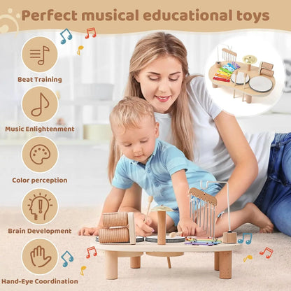 Deluxe Wooden Drum & Xylophone Toy Set for Toddlers - Fun Educational Musical Percussion for Kids Ages 1-3+