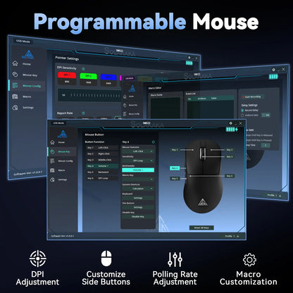 SOLAKAKA SM822 Tri-Mode Cable-Free Gaming Mouse with RGB Magnetic Rechargeable Base, 24000 DPI PAW3311 Sensor, 62G Ultra-Lightweight Tapered Waist Ergonomic Design, Customizable RGB Lighting, Programmable Buttons, Built-In Battery for PC Gamers, Tapered W