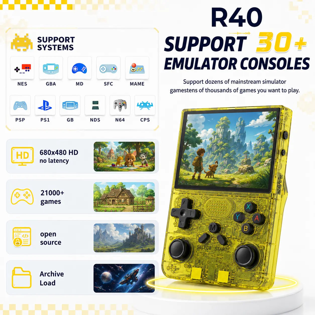 R40 Retro Handheld Game Console, Pre-Loaded Classic Games Plug & Play, Portable Pocket Video Game System, Nostalgic Arcade Gift for Kids & Adults