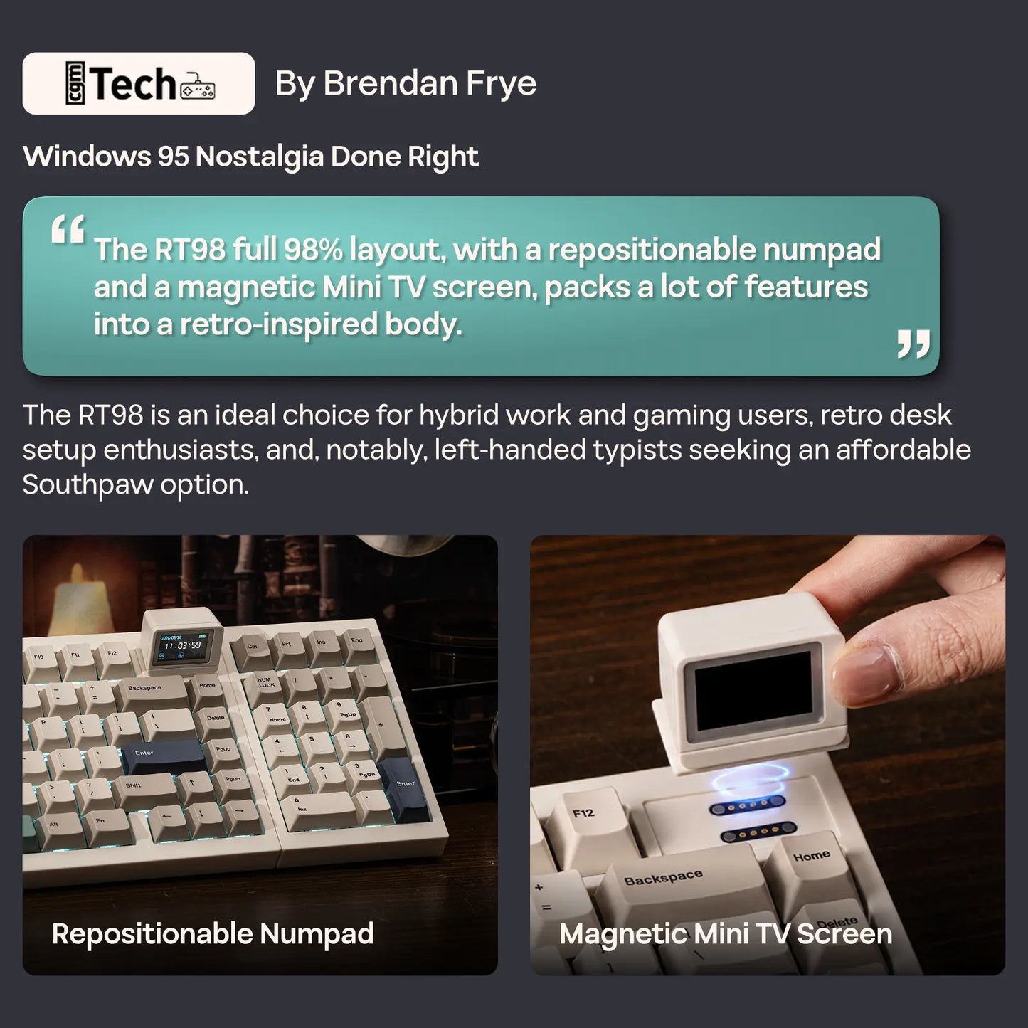 EPOMAKER RT98 Creative Modular Retro Gaming Keyboard with Detachable Mini TV Hot Swap Tri-Mode BT/2.4G/USB-C Custom Driver RGB Backlit PBT Keycap for Win/Mac Computers & Office Equipment Keyboards Creamy Keyboard Back to School Shopping, Pbt Keycaps, Deta