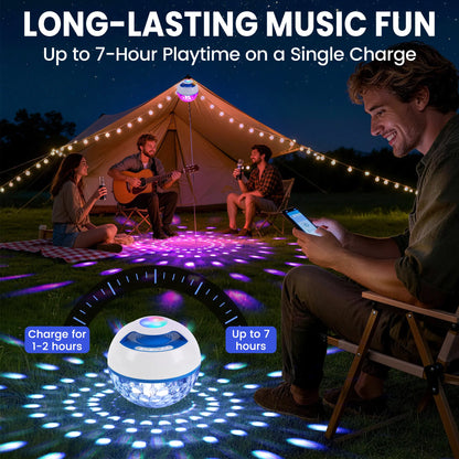 White 2-In-1 IP68 Waterproof Floating Bluetooth Speaker - Colorful LED Light, 360° Surround Stereo Audios, Hands-Free Portable Wireless Speaker with Charging & Connection Support for Pool, Hot Tub, Bass Speakers