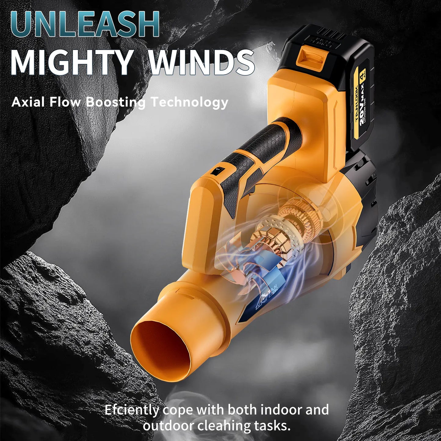 TANLOOK HC2 High-Power Electric Leaf Blower - 580 CFM Power, 160 MPH, 2×4Ah Batteries Included, Adjustable Speed, High Airflow for Leaves & Snow on Outdoor Surfaces, Ideal Garden Tool for Autumn/Winter Care, 580Cfm Power